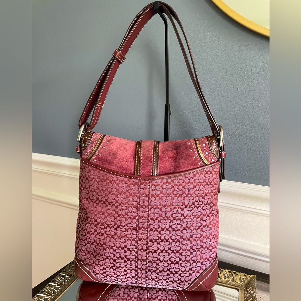 Coach Burgundy and Pink Shoulder Bag Matching Wallet Included. - Picture 4 of 12